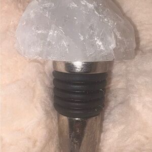 Clear Quartz rough cut crystal silver metal wine bottle stopper stone gift